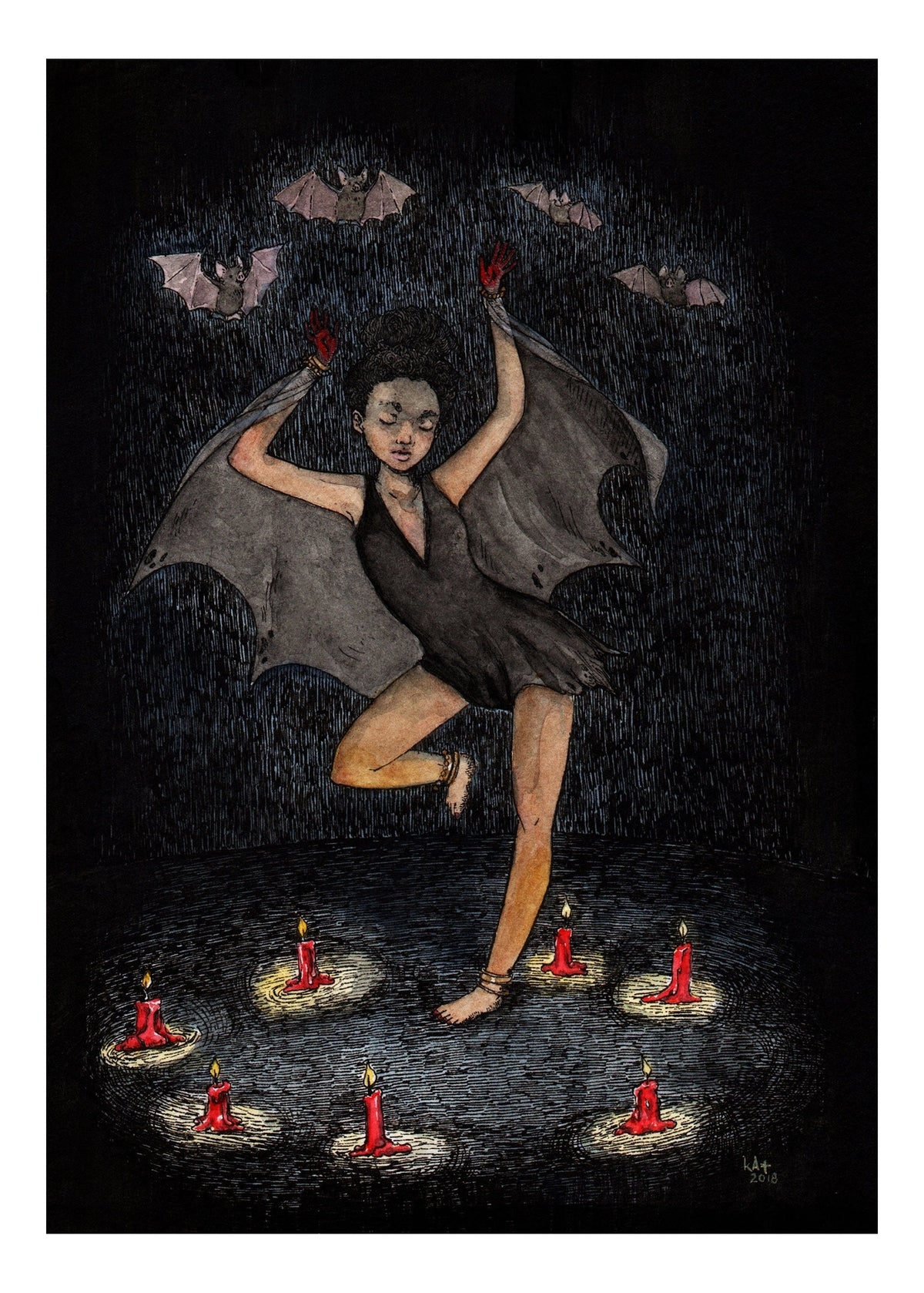 A Circle of Bats | Dark Witchy Gothic Art Print
