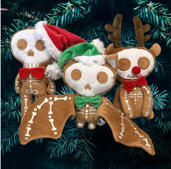 GingerDead Skeleton Plush, Creepmas Gothic Christmas Shelf Decor