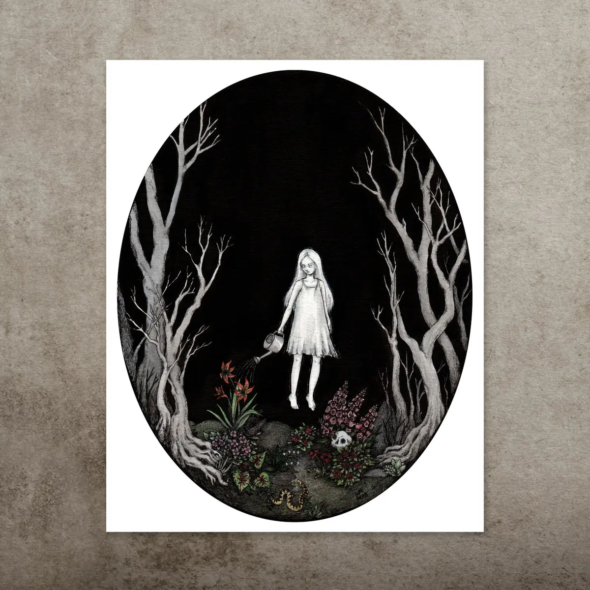 The Ghost Girl's Garden | Dark Whimsical Gothic Art Print