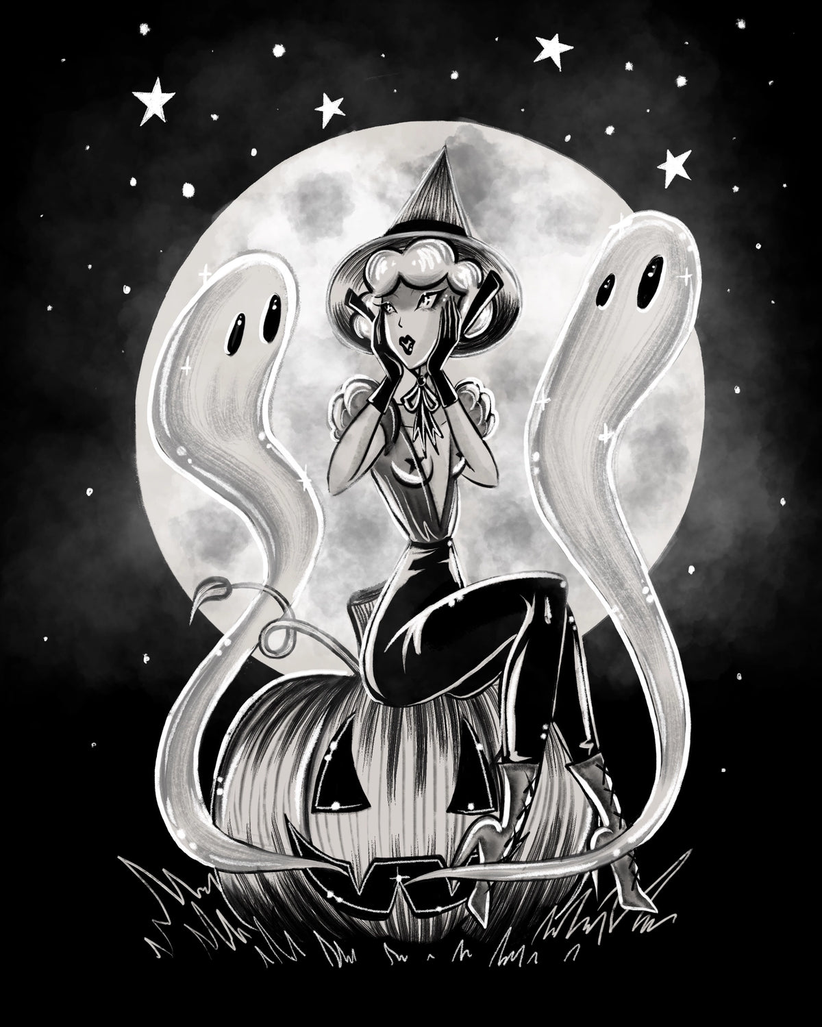 Boo! Witch and Ghost Art Print