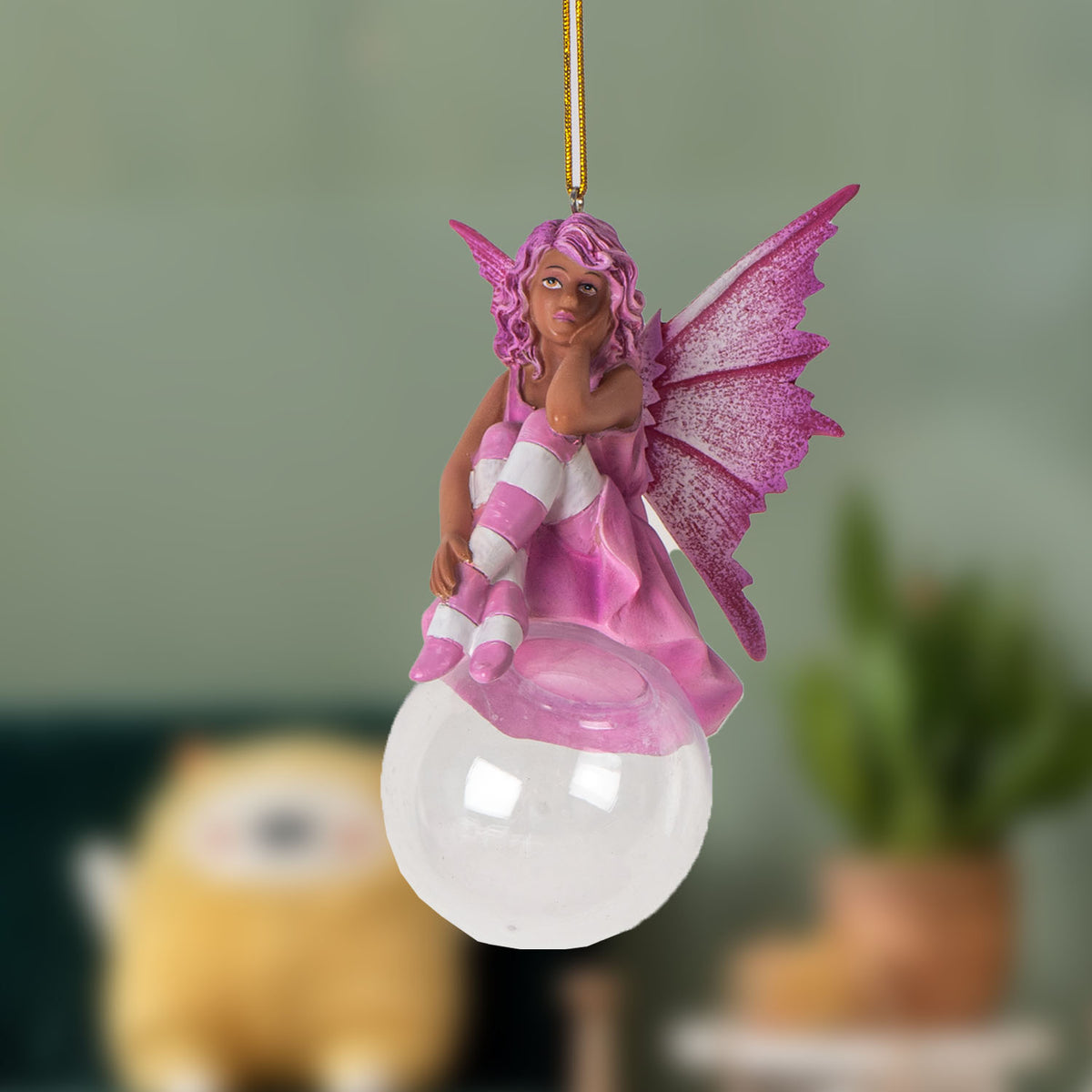 Amy Brown Peony Fairy Ornament, Christmas Bubble Rider Collectible
