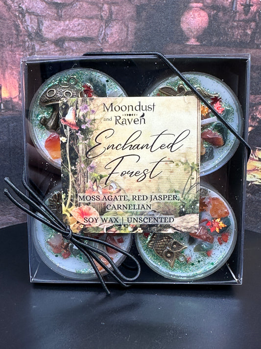 Enchanted Forest Crystal Tealight Set | Fairy Mushroom Owl Candles | Mystical Gift