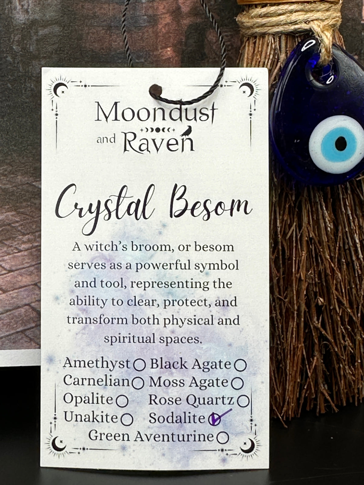 Evil Eye Protection Witch Besom with Sodalite Stone