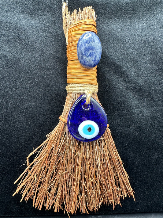 Evil Eye Protection Witch Besom with Sodalite Stone