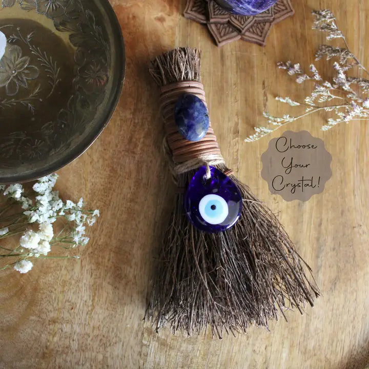 Evil Eye Protection Witch Besom with Sodalite Stone
