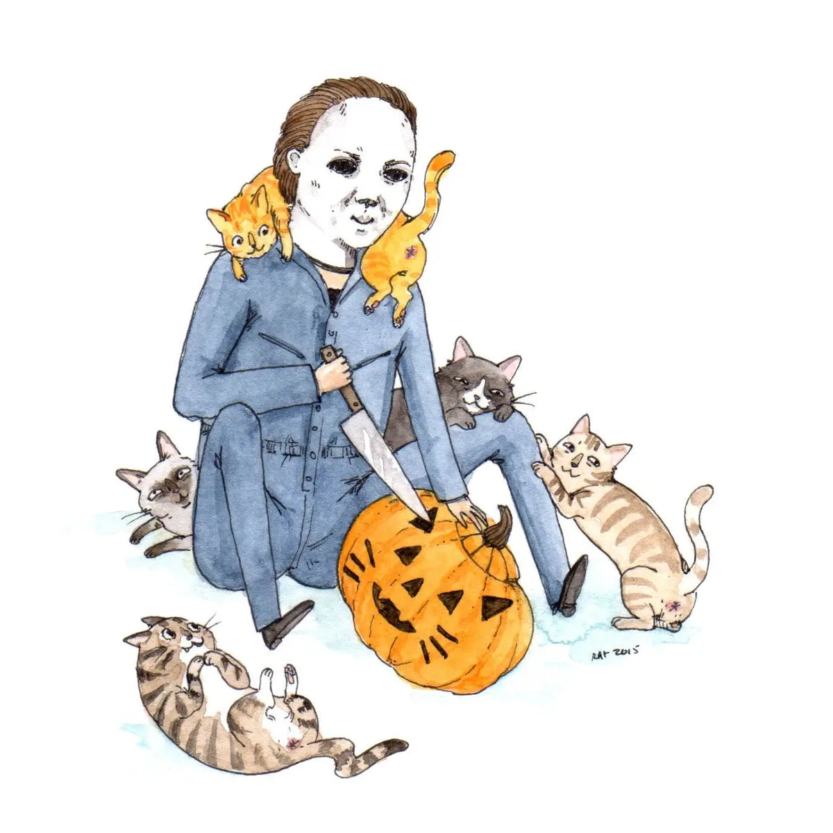 Meowolleen | Halloween Horror Cat Art Print | Michael Myers Parody