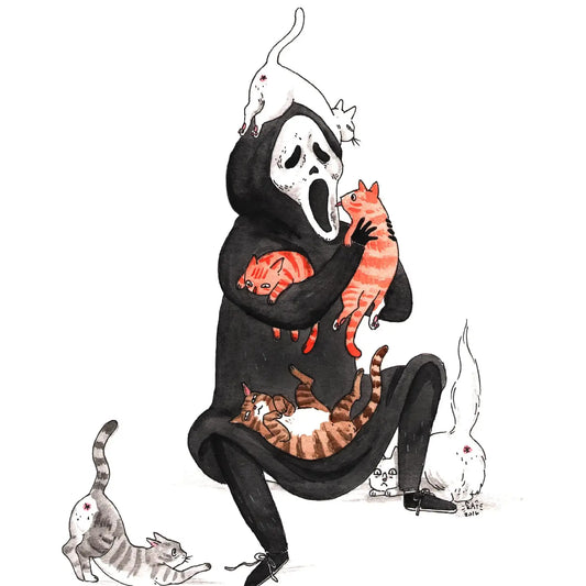 Screams and Purrs | Horror Cat Art Print | Ghostface Parody