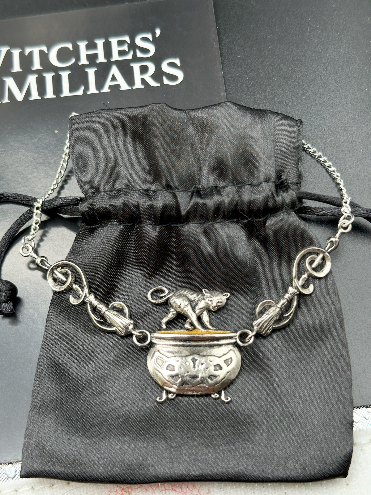 Cauldron Cat Necklace – Gothic Witch Pendant in Fine English Pewter