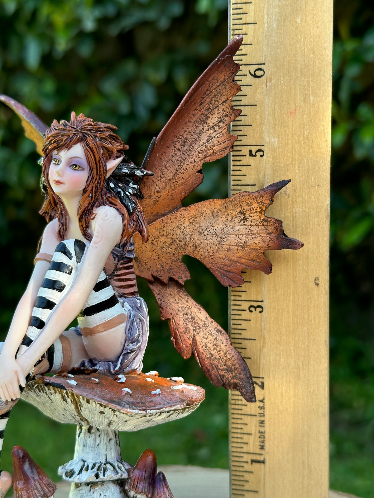 my Brown Naughty Fairy figurine with ruler showing 6.25 inch height, cold cast resin hand painted fairy collectible