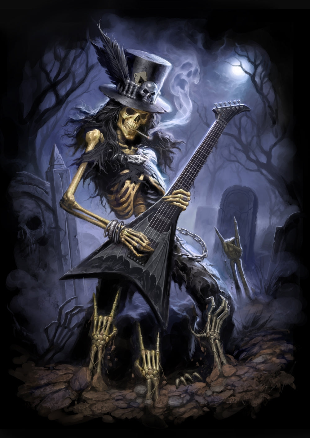 Play Dead Greeting Card – James Ryman Skeleton Guitarist Horror Art