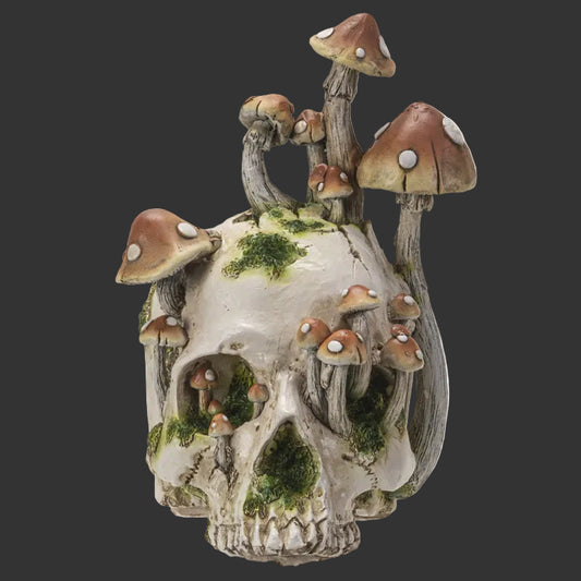 Decorative skull with mushrooms on a white background